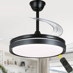 42 Inch Black/Gold/White Modern Retractable Ceiling Fan with LED Light and Remote, 6 Speeds DC Motor Bladeless Ceiling Fan for Bedroom