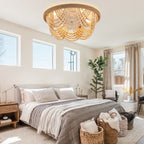20 Inch Bohemian Flush Mount Ceiling Fan with Lights and Remote, 6 Speeds DC Motor Bladeless Low Profile Ceiling Fan for Bedroom