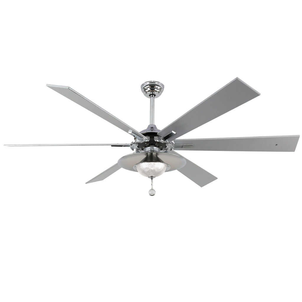 72 Inch Modern Farmhouse Black/Chrome Large Ceiling Fan with LED Light and Remote, 6 Speeds DC Motor Reversible Ceiling Fan with Crystals