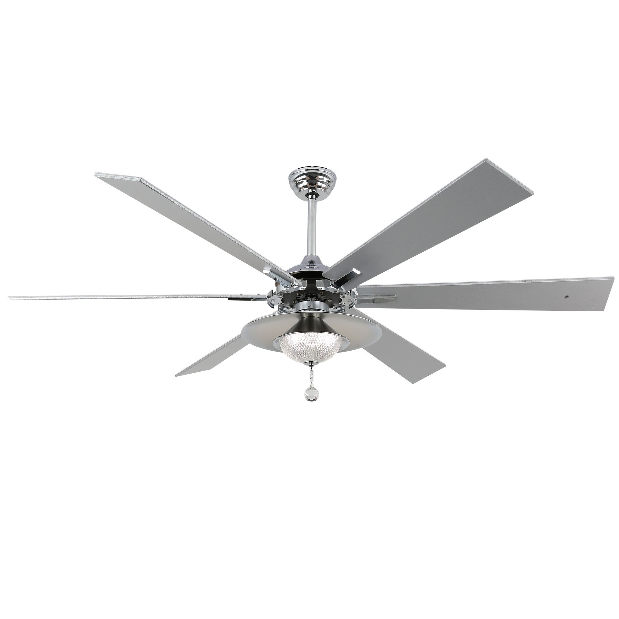 72 Inch Modern Farmhouse Black/Chrome Large Ceiling Fan with LED Light and Remote, 6 Speeds DC Motor Reversible Ceiling Fan with Crystals