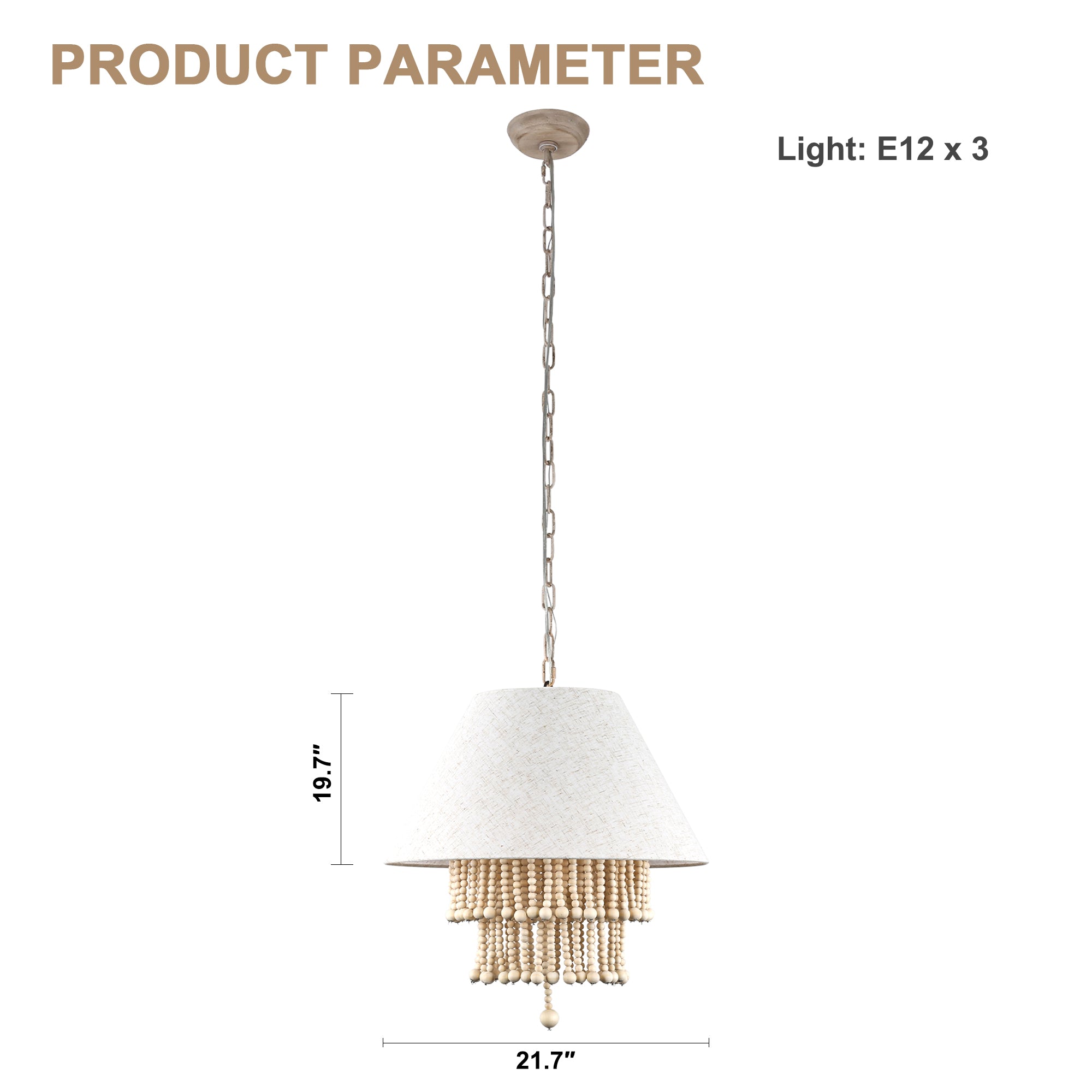 FC4113-BellaDepot 3 Lights Fabric Chandelier, Height Adjustable Home Decoration Pendant Light, Kitchen Island Light