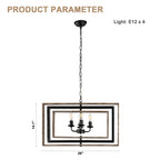4 - Lights Industrial Geometric Chandelier, Farmhouse Wood Chandelier for Enrtyway with DIY Shape Height Adjustable