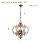 6-Light Distressed Wood French Country Vintage Geometric Chandelier with Adjustable Chain, Farmhouse Solid Wooden Chandelier