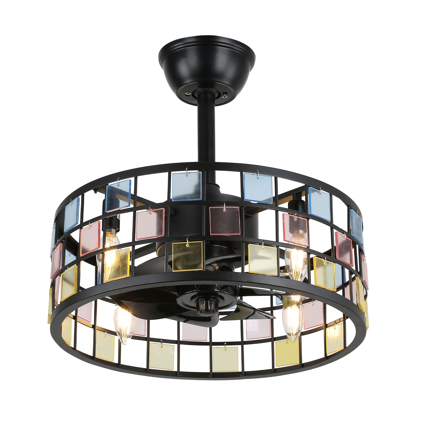 BD1813-17.7 in. Metal Caged Reversibe Ceiling Fan with Lights and Remote