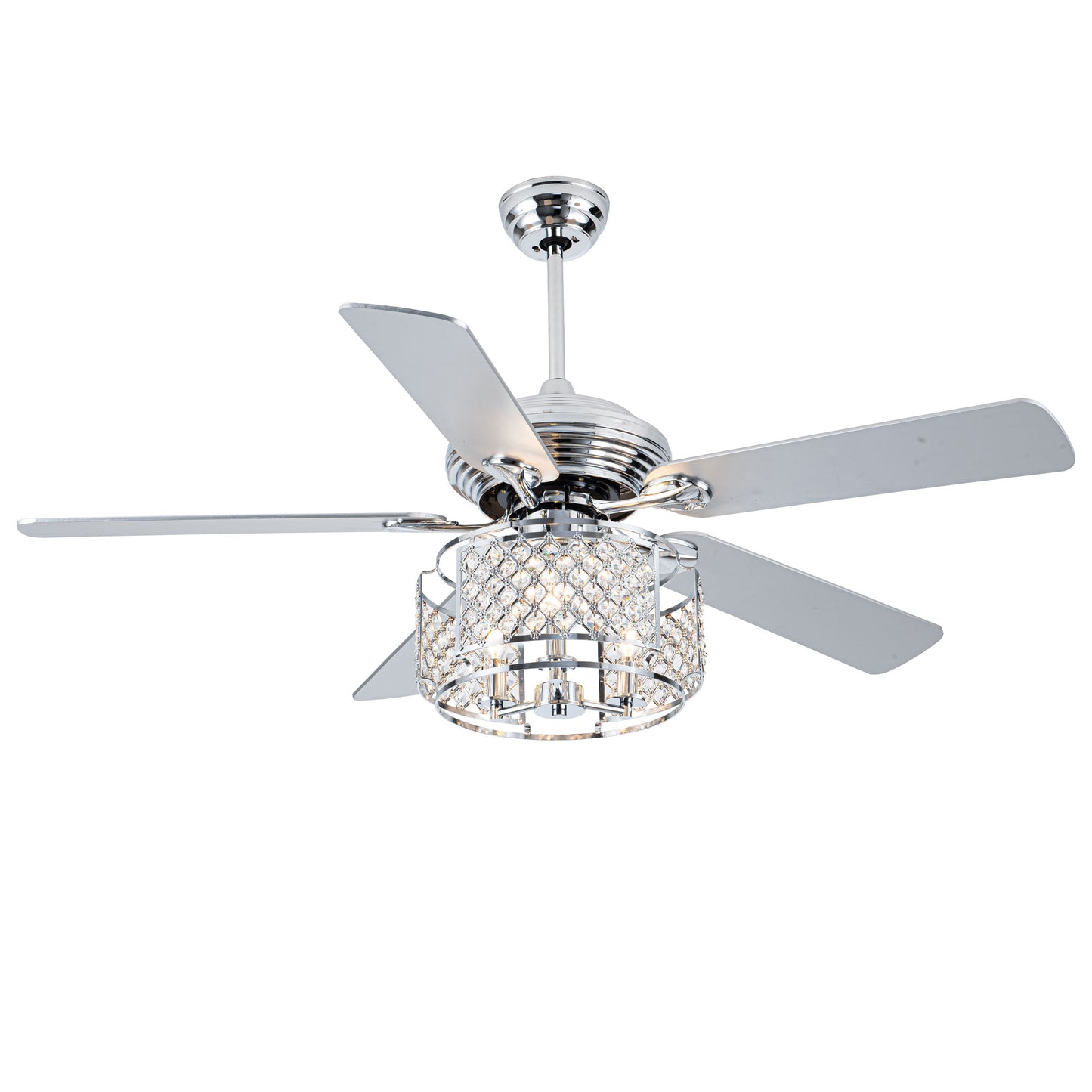 BD2070-52 inch Silver Caged Reversible Crystal Ceiling Fan with Remote and Lights DC Motor 6 Speeds