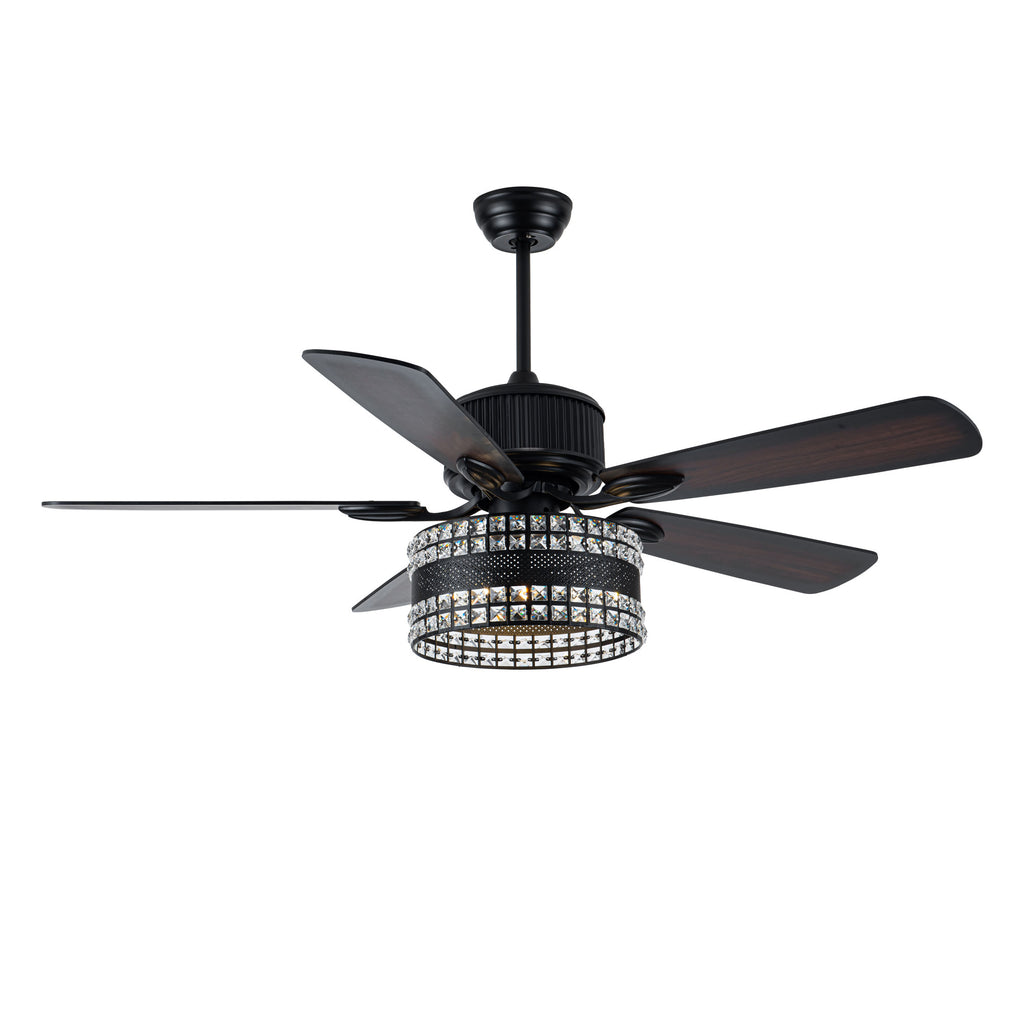 BD2069-BellaDepot 52" Black Crystal Caged Reversible Ceiling Fan with Remote and 3 Lights, DC Motor Ceiling Fan