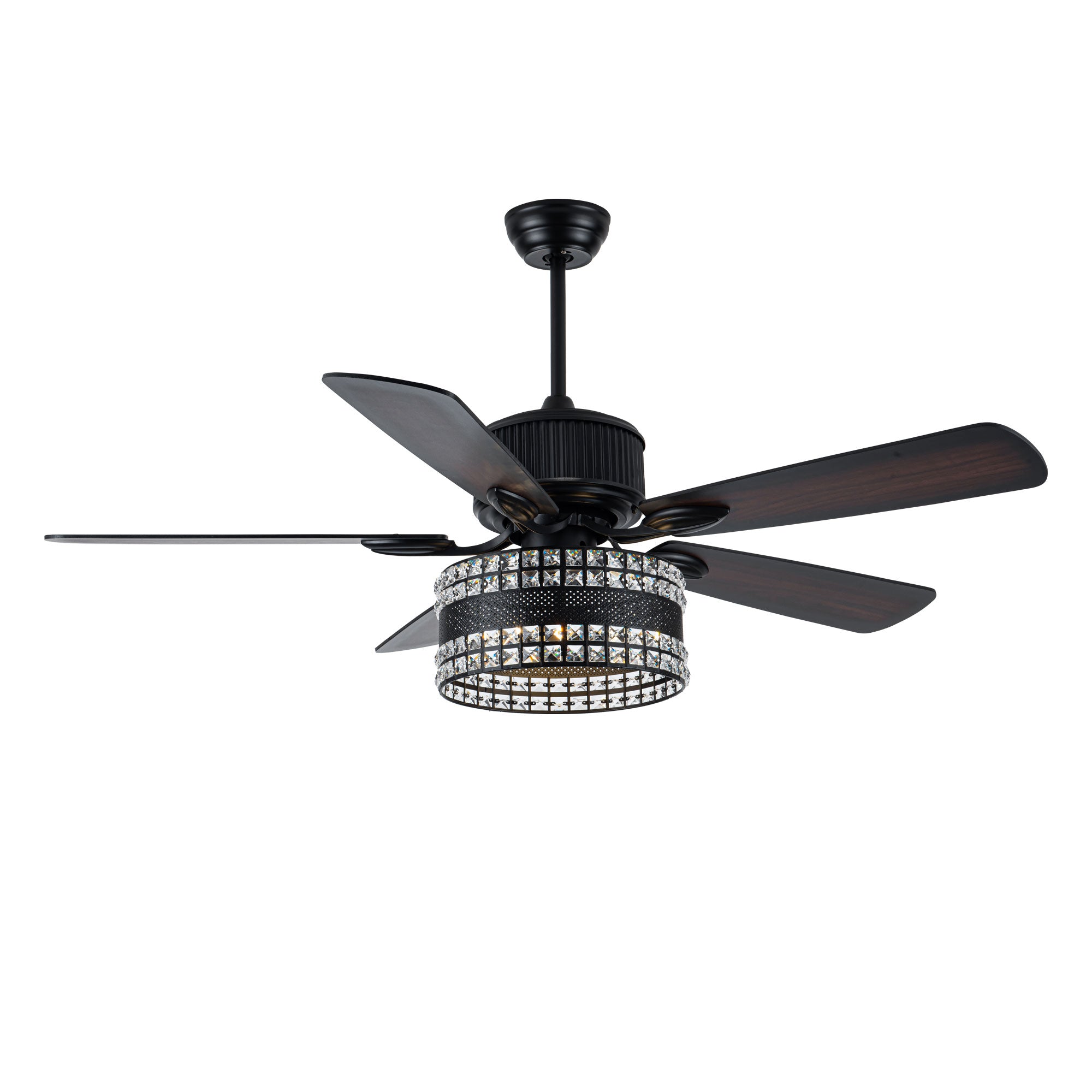 BD2069-BellaDepot 52" Black Crystal Caged Reversible Ceiling Fan with Remote and 3 Lights, DC Motor Ceiling Fan