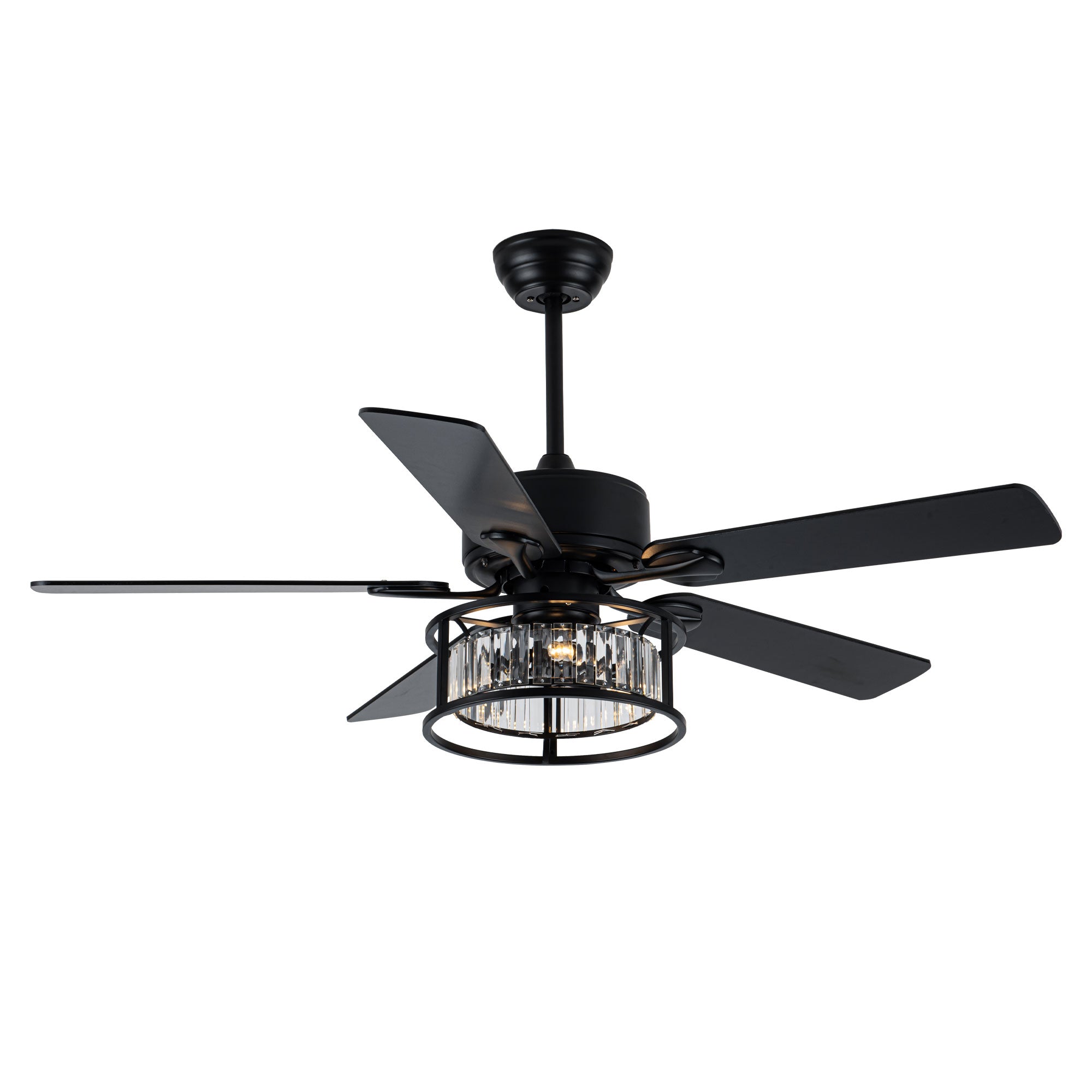52 Inch Modern Glam Crystal Ceiling Fan with Lights and Remote, 6 Speeds DC Motor Black Reversible Ceiling Fan with Crystal Cage
