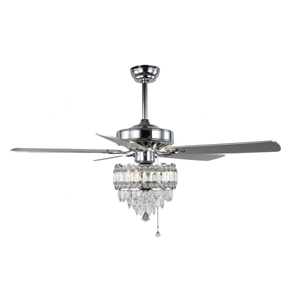 52" BellaDepot Luxury Crystal Ceiling Fan with Light & Remote - Black/Chrome Reversible DC Motor, 6 Speeds, Timer, Quiet Fandelier