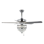 52" BellaDepot Luxury Crystal Ceiling Fan with Light & Remote - Black/Chrome Reversible DC Motor, 6 Speeds, Timer, Quiet Fandelier