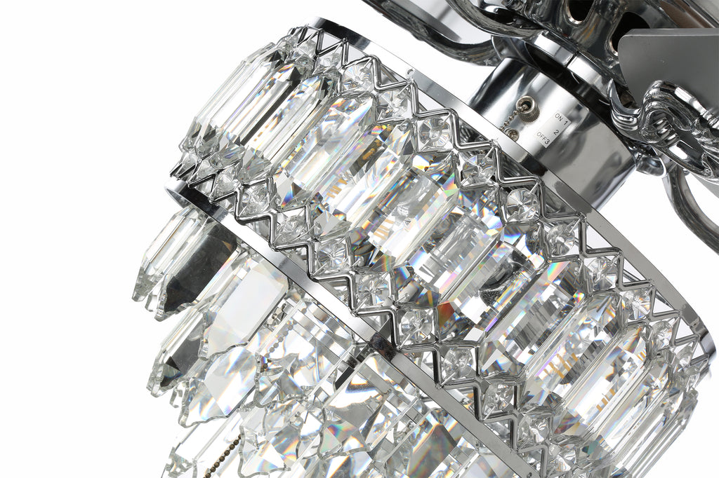 52" BellaDepot Luxury Crystal Ceiling Fan with Light & Remote - Black/Chrome Reversible DC Motor, 6 Speeds, Timer, Quiet Fandelier