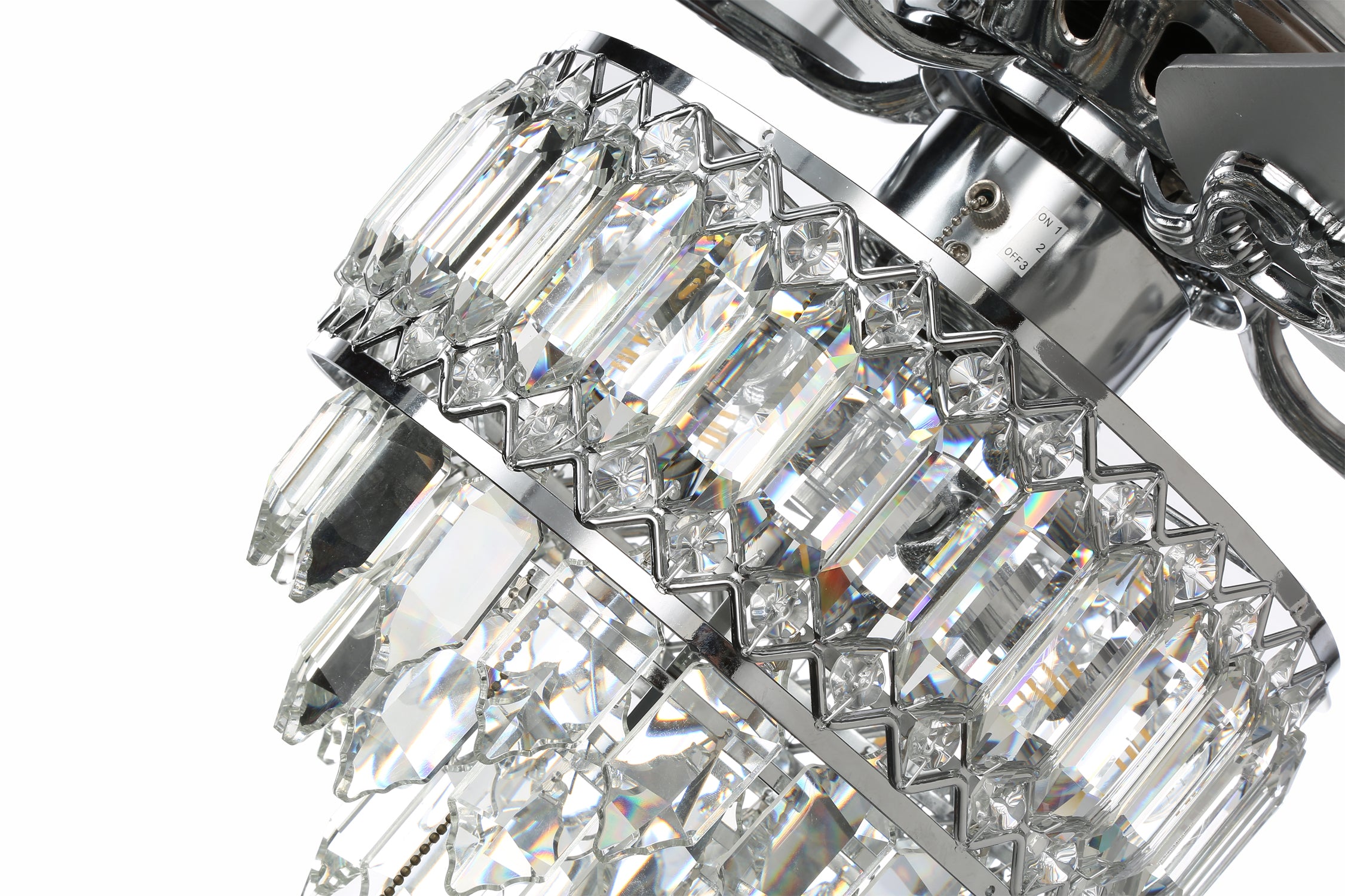 52" BellaDepot Luxury Crystal Ceiling Fan with Light & Remote - Black/Chrome Reversible DC Motor, 6 Speeds, Timer, Quiet Fandelier