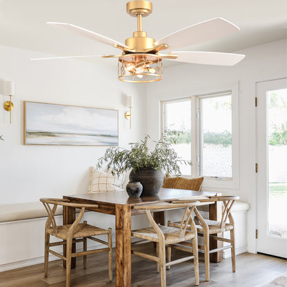 DC255201-G-BellaDepot 52" Golden Light Luxury Modern Style Ceiling Fan with Silver Blades, Remote-controlled 6 Speeds Fan with Lights for Large Room