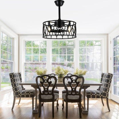 DC255204-BellaDepot 19" Artistic Wrought Iron Cage-Style Mini Ceiling Fan with Lights, Industrial-Style Vintage Creative Home Decor Fan Light