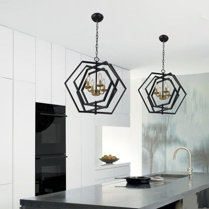 FC4069-21.3" Simple Style Metal Gold Black Color Chandelier with Adjustable Chain, Home Decor