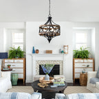 4 - Light Farmhouse Sol Wood Chandelier, 16" Rustic Geometric Chandelier Wood Cage Lantern Pendant Lights