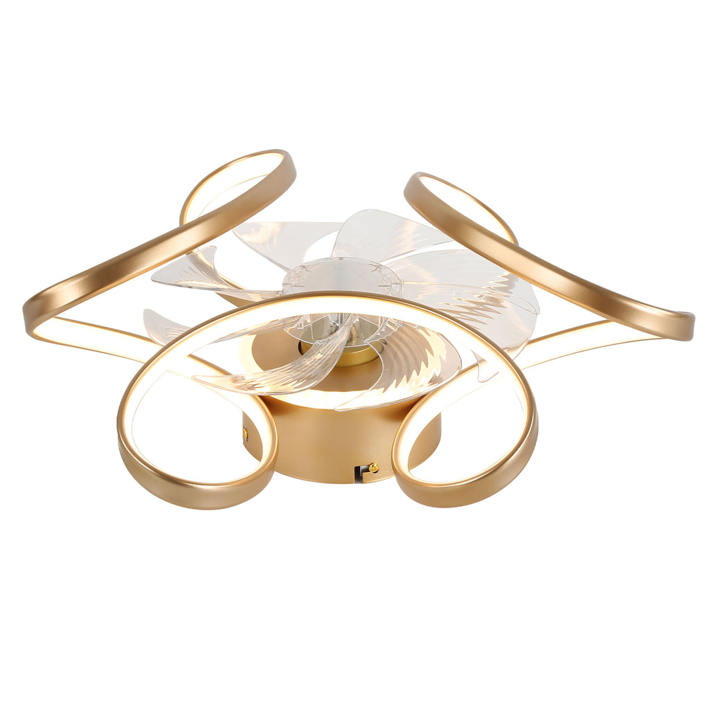 22 Inch Modern Smart Flush Mount Ceiling Fan with LED Lights and Remote, 6 Speeds DC Motor Bladeless Ceiling Fan for Low Profile