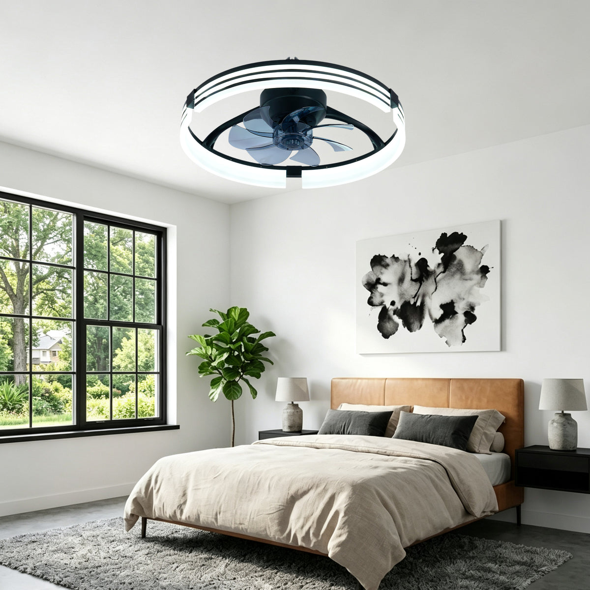 20 Inch Modern Flush Mount Ceiling Fan with LED Light Kit & Remote Control, 6 Speed DC Motor Reversible Ceiling Fan