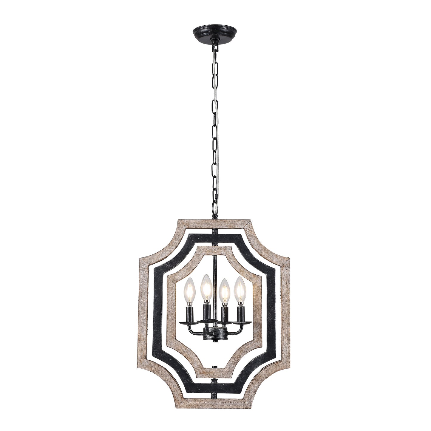 FC4070-16.9" Small Size Wooden Chandelier with Adjustable Chain, 4 Light, for Home Decor