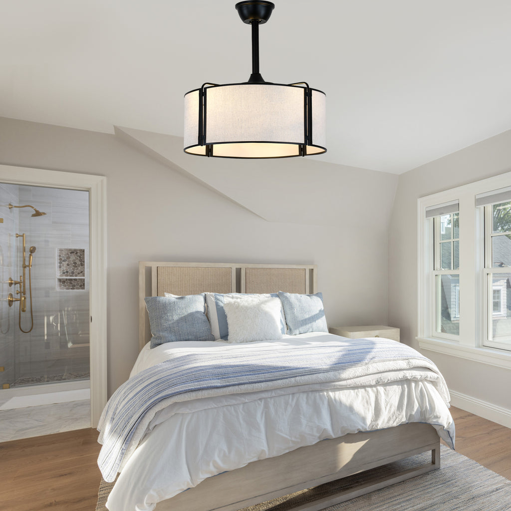 19 Inch Modern Ceiling Fan with Fabric Shade, 6-Speed DC Motor Bladeless Ceiling Fan with Lights and Remote Control for Bedroom