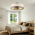 20 Inch Farmhouse Enclosed Fabric Shade Low Profile Bladeless Ceiling Fan with Remote Control, 6 Speed DC Motor Reversible Ceiling Fan