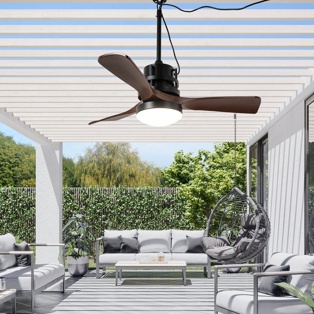 42 Inch Modern Smart Outdoor Ceiling Fan with Dimmable LED Lights,6 Speeds Plug In Waterproof Ceiling Fans for Patios