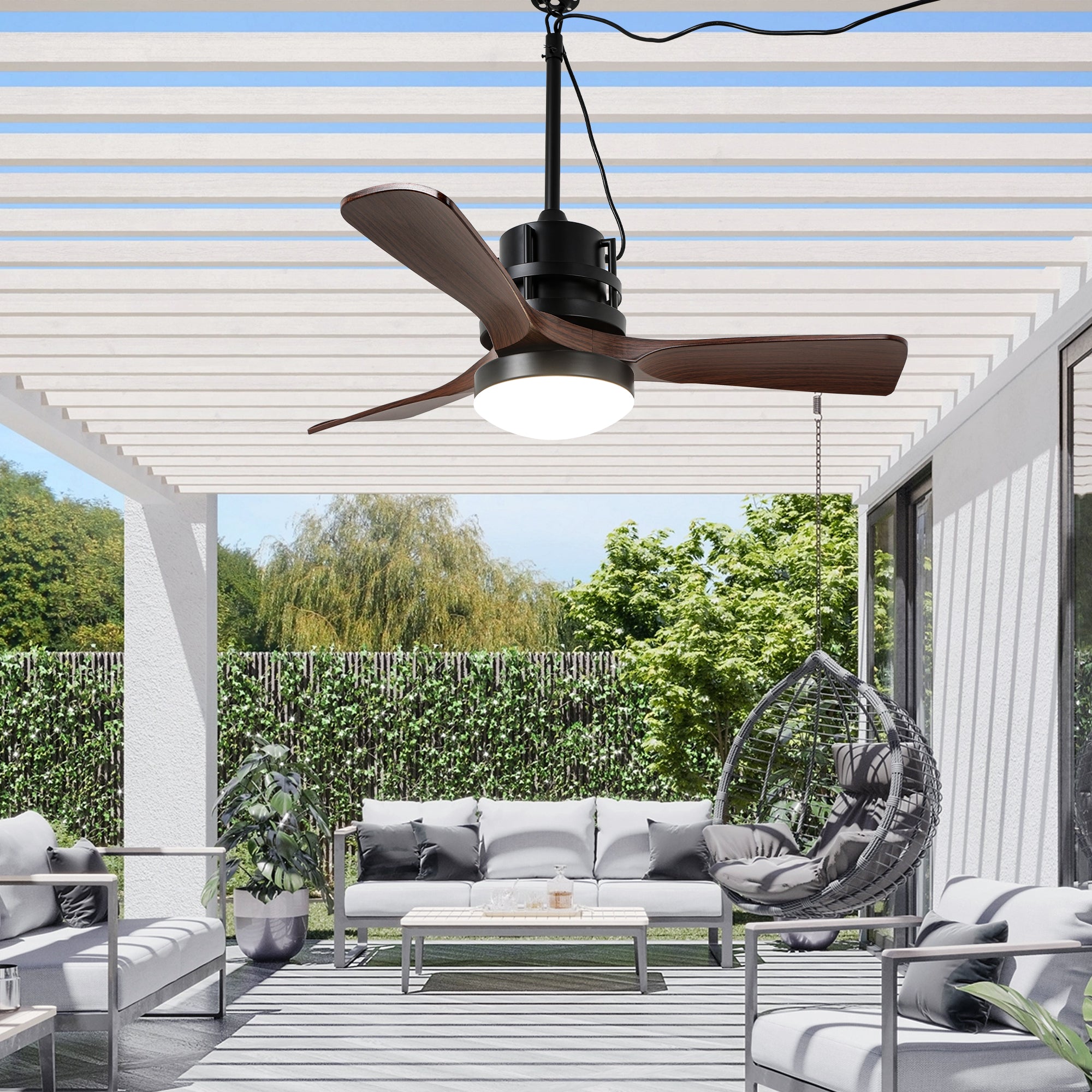 HW4201-GED-BellaDepot 24" Outdoor Modern Farmhouse LED Ceiling Fan with Remote Control, Plug in Ceiling Fan