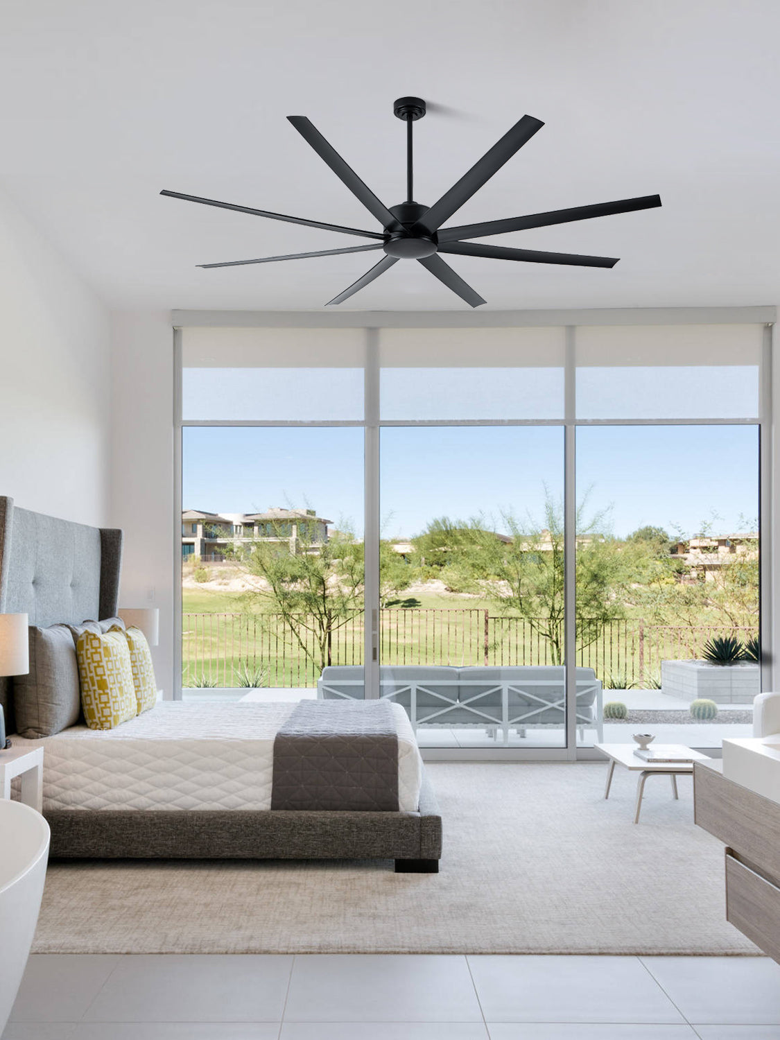 84 Inch Black Extra Large Ceiling Fan with Remote, 6 Speeds DC Motor Reversible Industrial Ceiling Fan for Large Room