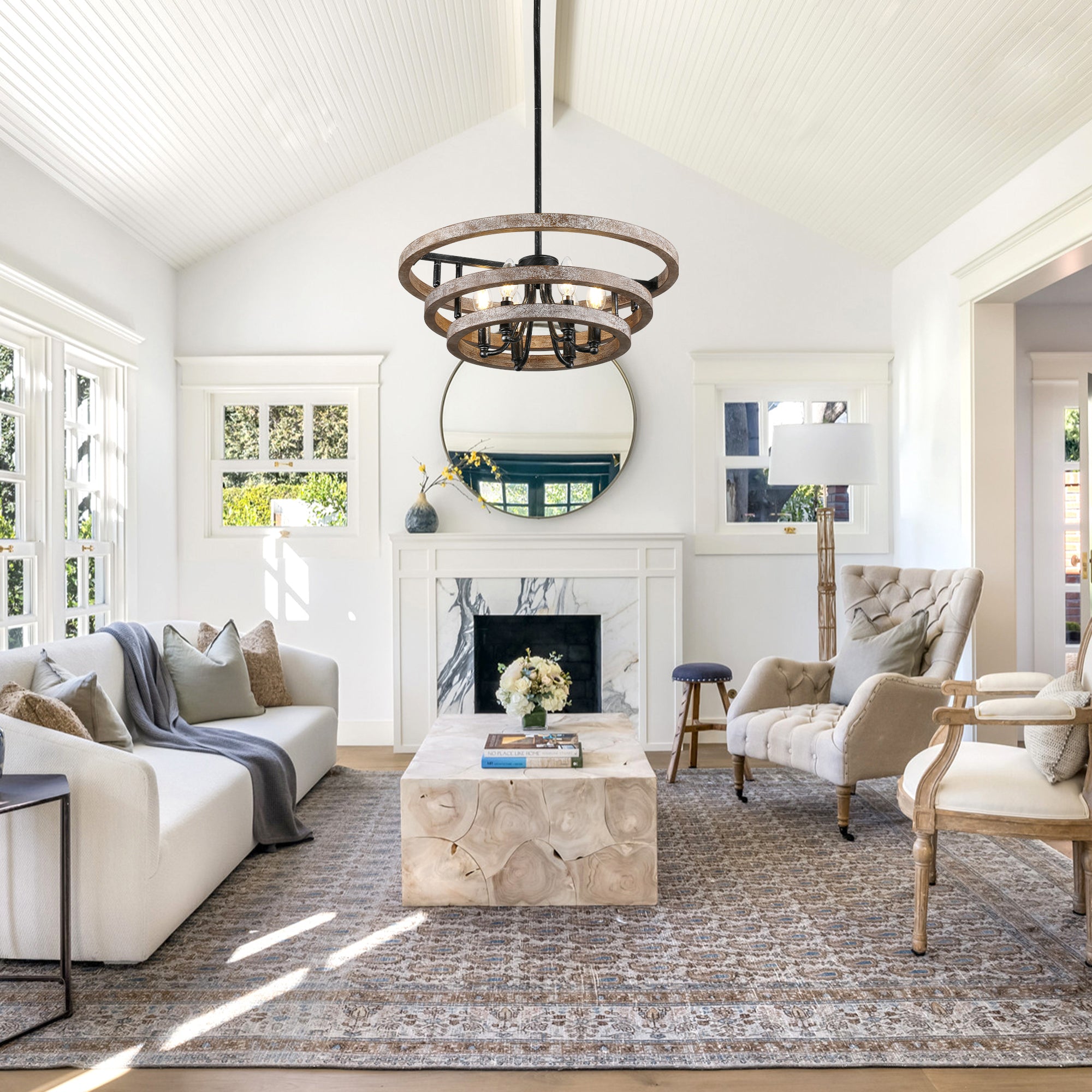 FC4111-BellaDepot Lights Classic Wood Chandelier, Height Adjustable Home Decoration Pendant Light