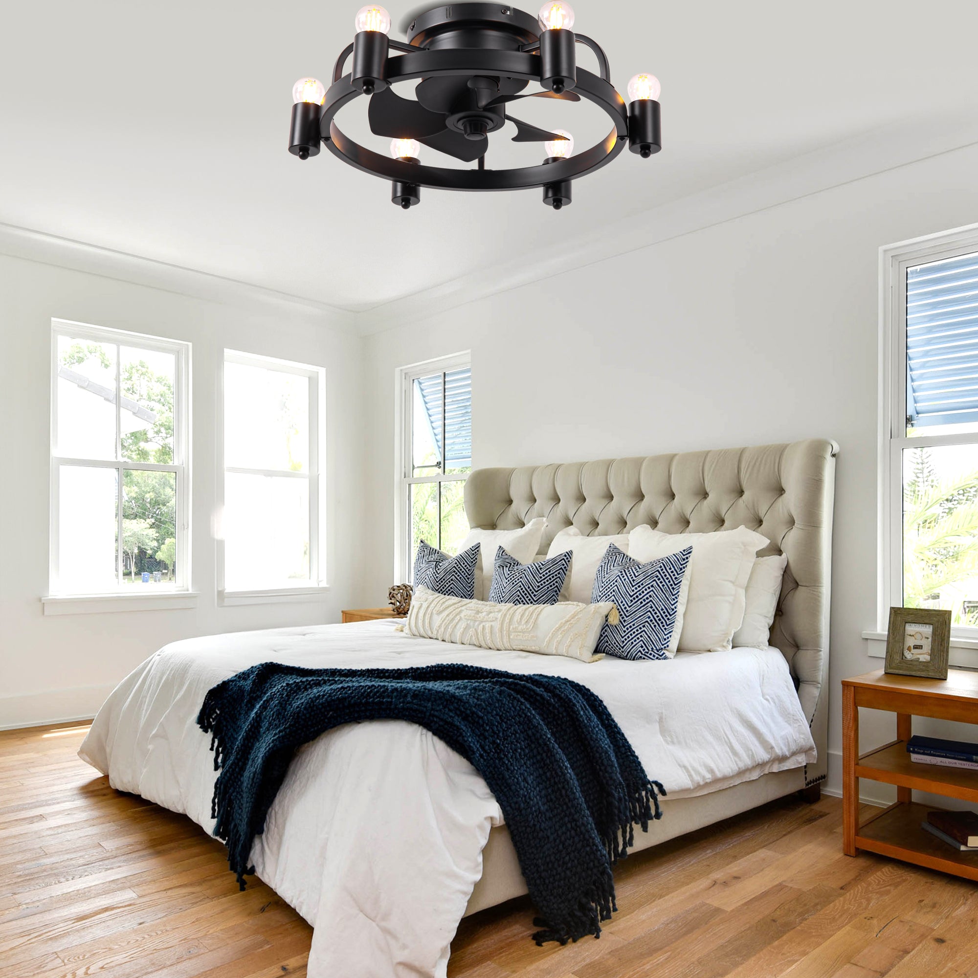 DC252007-BellaDepot 20" Compact Ceiling Fan, Rudder Shape Flush Mount Fan with Lights