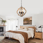 4 - Light Farmhouse Solid Wood Chandelier, Orb Geometric Chandelier Hanging Chandelier Wood Light Fixture Rustic Wooden Chandelier