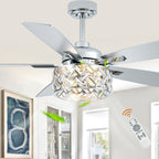 52 Inch Chrome Modern Luxury Crystal Ceiling Fan with Lights and Remote Control, 6 Speeds DC Motor Ceiling Fan