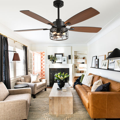 DC255201-B-BellaDepot 52" Designs of Nature's Metal Caged Ceiling Fan, 6 Speeds Remote-controlled Fan with Lights for Any Seasons