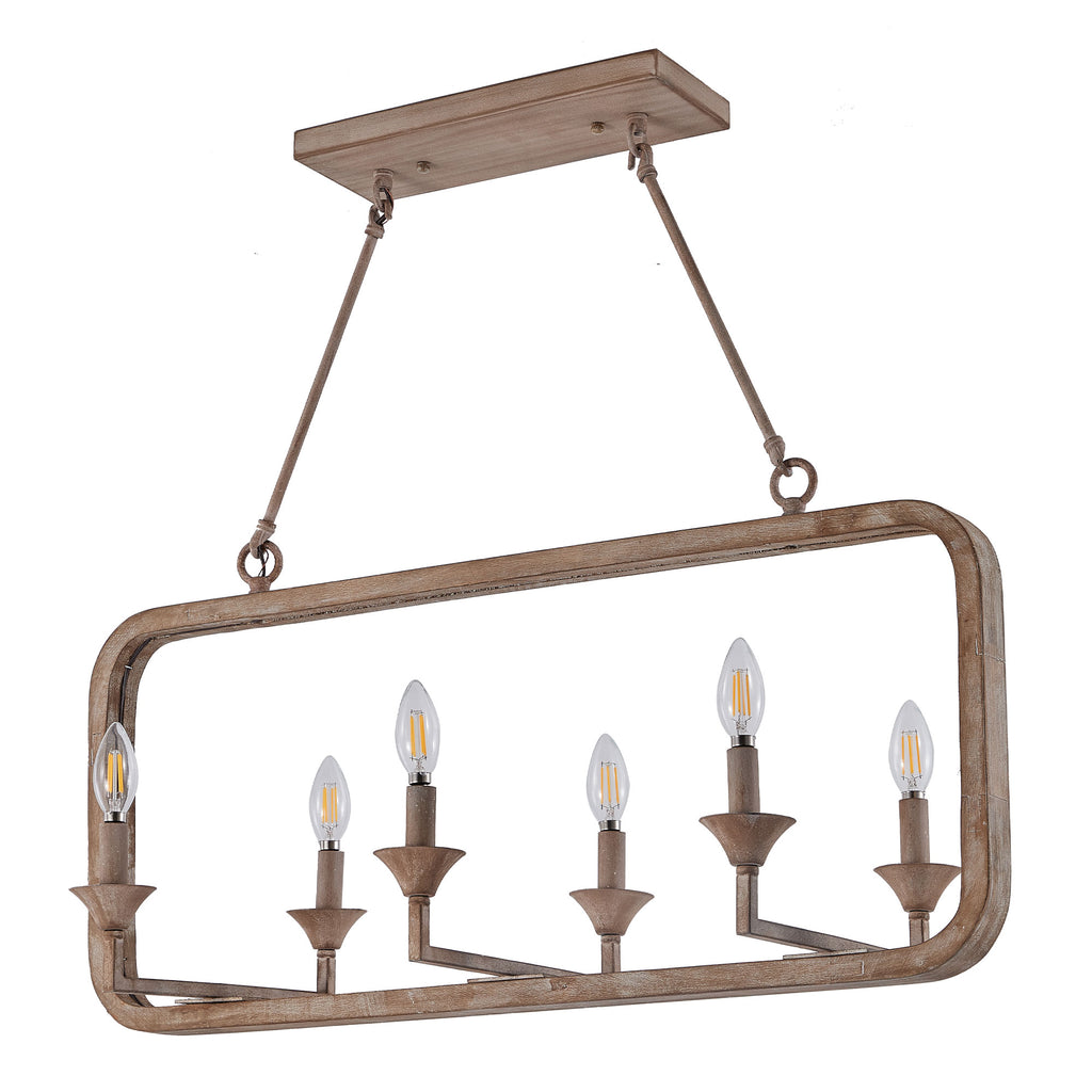 6 - Lights Rustic Distressed Wood Chandelier, Vintage Farmhouse Chandeliers for Dining Room Kitchen Island Lighting