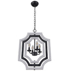 4 - Lights Distressed Wood Chandelier with Adjustable Chain, 16.9" Geometric Chandelier for Entryway with DIY Shade