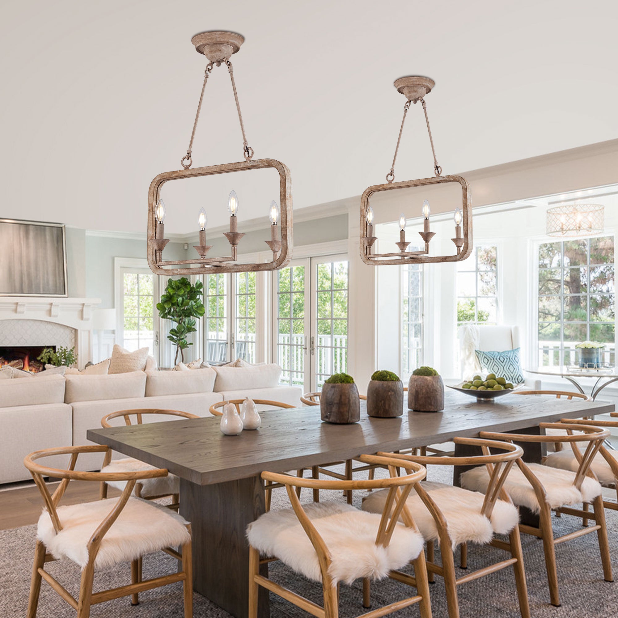 FC4066-BellaDepot 4 Lights Classic Wooden Chandelier, Home Decoration Light Fixture