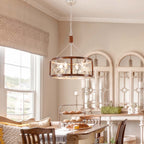 4-Light Solid Wood Farmhouse Drum Chandelier, Rustic Caged Pendant Light, 19.7" Dining Room Chandelier, Kitchen Island Ceiling Lighting