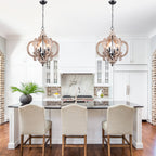 6-Light Distressed Wood French Country Vintage Geometric Chandelier with Adjustable Chain, Farmhouse Solid Wooden Chandelier