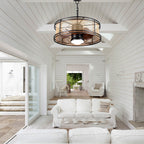 HW2307-BellaDepot 23.6" Imitation Rattan Outdoor Ceiling Fan with Remote and LED Lights, DC Motor 6 Speeds Ceiling Fan