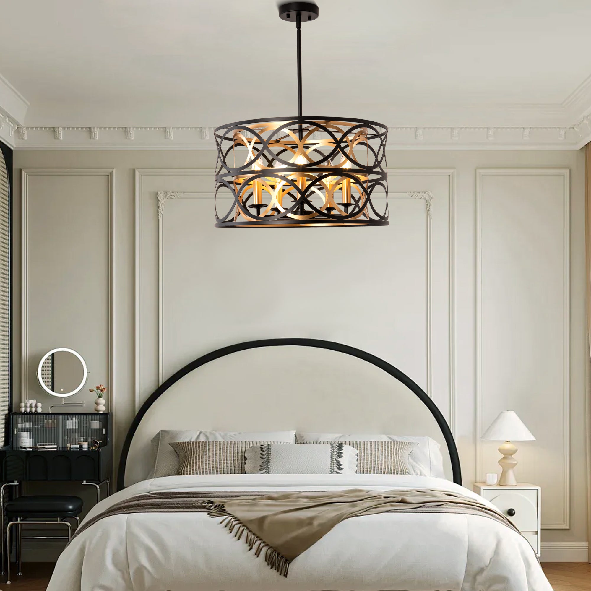 FC4107-5 Lights Simple Linear Iron Geometric Chandelier, Home Decoration Pendant Light