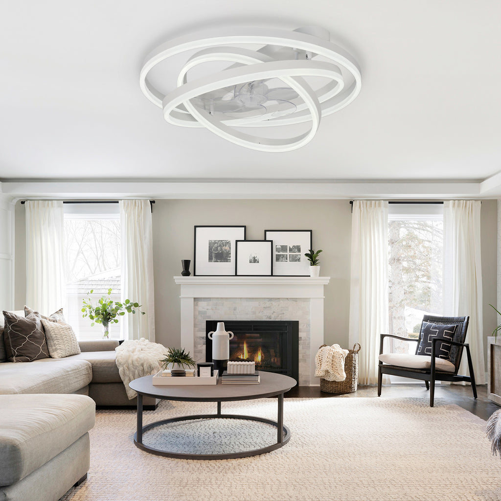 24 Inch Modern Smart Flush Mount LED Ceiling Fan with Light and Remote, 6 Speeds DC Motor Bladeless Low Profile Ceiling Fan