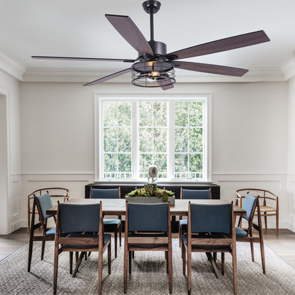 DC256501-BellaDepot 65" Industrial Matte Black Ceiling Fan, Reversible 6-speed Fan with Lights, Remote-controlled Fan