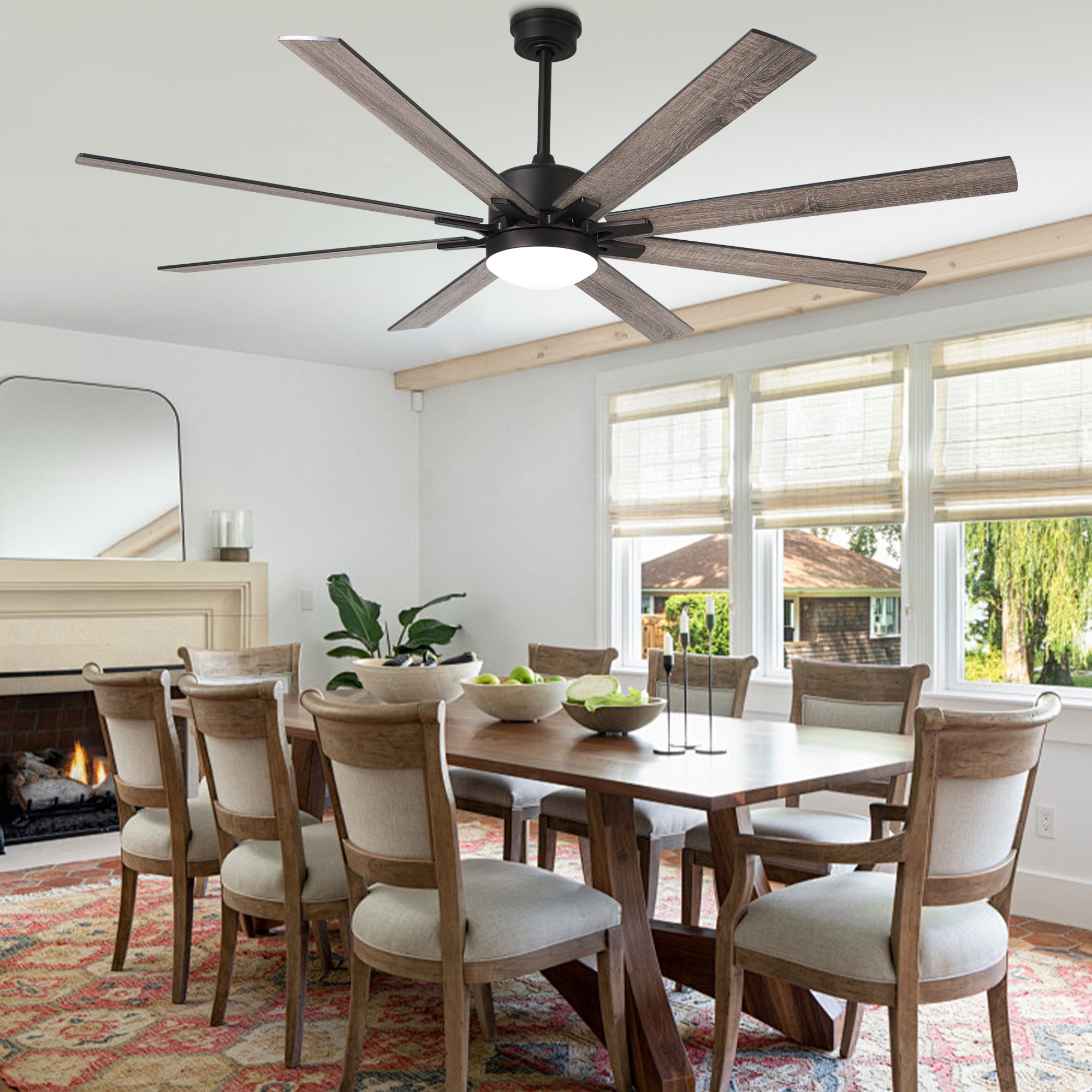 DC7207GED-BellaDepot 72" 8 Blades Simple Modern Reversible Ceiling Fan with Remote and LED Light Kit Included, 6-speed Dimmable Large Size Ceiling Fan