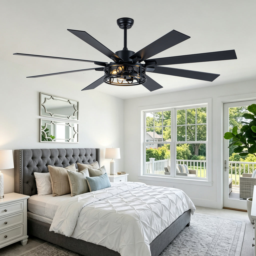 Farmhouse 72 Inch Caged Down Rods Ceiling Fan with Light Reversible Quiet DC Motor 6-Speed Ceiling Fan with Light Retro Remote Control Timming Ceiling Fan with Light Suit for Living Room, Bedroom, Kitchen