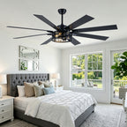 Farmhouse 72 Inch Caged Down Rods Ceiling Fan with Light Reversible Quiet DC Motor 6-Speed Ceiling Fan with Light Retro Remote Control Timming Ceiling Fan with Light Suit for Living Room, Bedroom, Kitchen