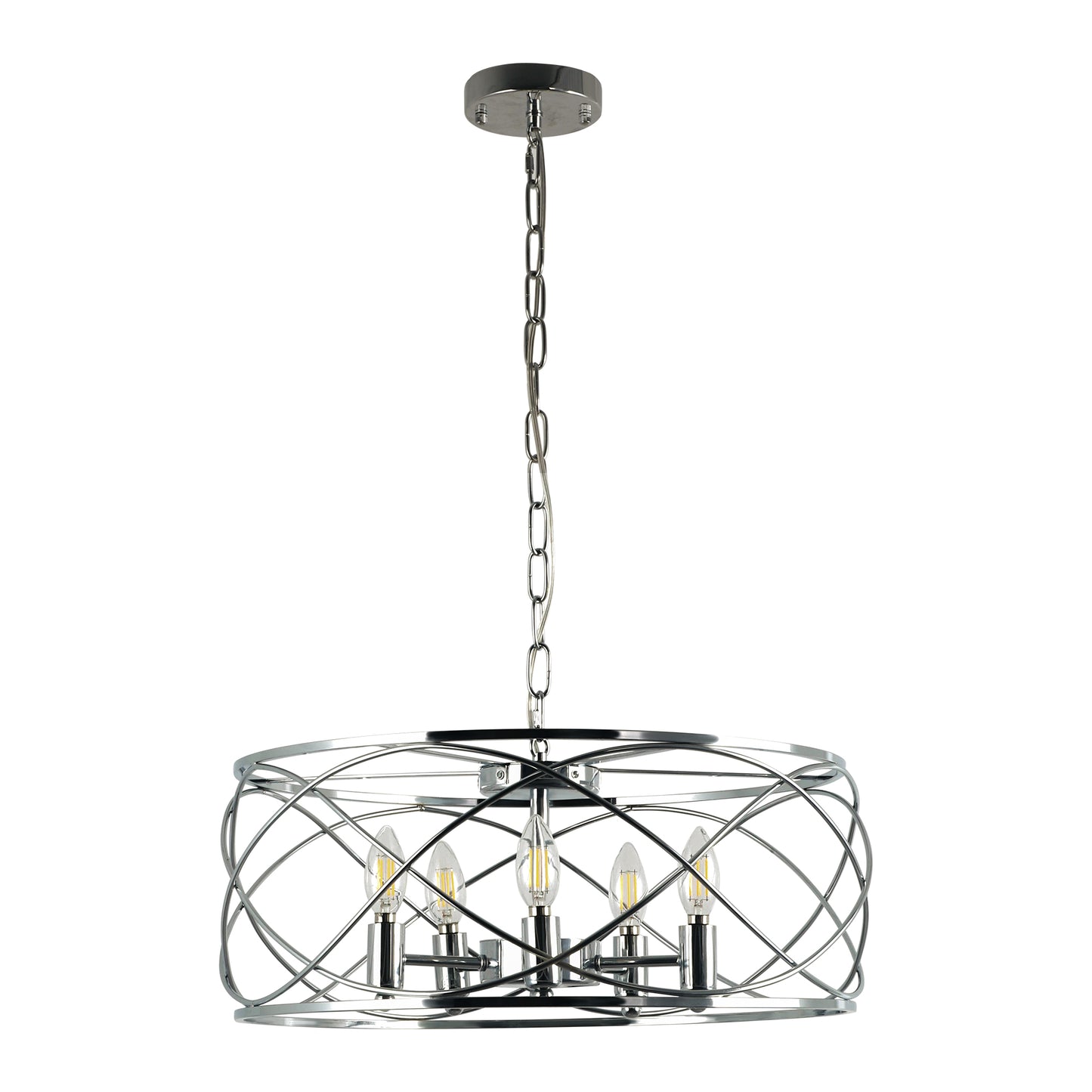 FC4076-Black/Silver Simple Linear Metal Caged Chandelier, Geometric Pendant Light, with Light Kit and Adjustable Chain