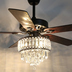 52" BellaDepot Luxury Crystal Ceiling Fan with Light & Remote - Black/Chrome Reversible DC Motor, 6 Speeds, Timer, Quiet Fandelier