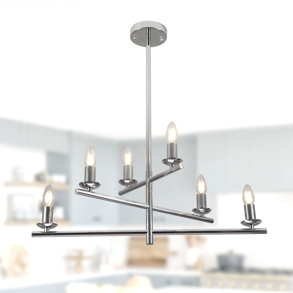 6 Lights Black/Chrome Finish Linear Industrial Chandelier, DIY Shape Linear Chandelier Dining Room Pendant Light