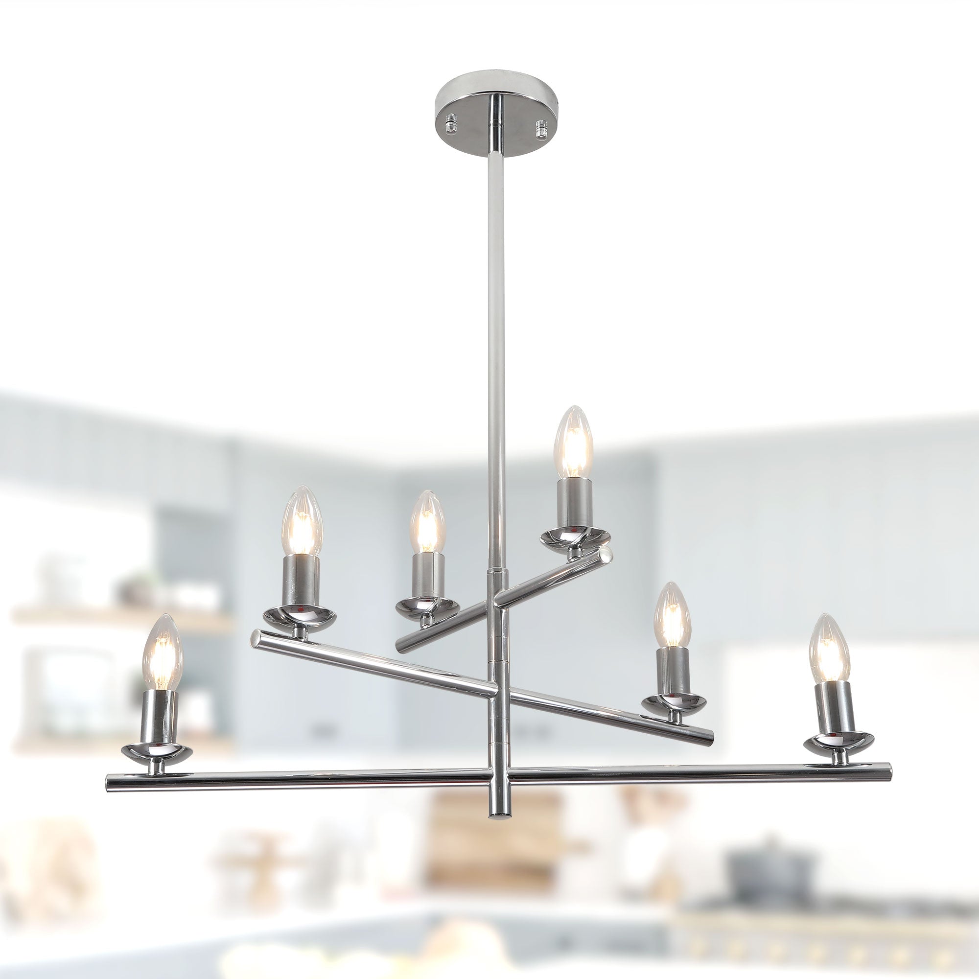FC4088-BellaDepot 6 Lights Black/Silver Finish Industrial Style Pendant Light, DIY Shape Linear Chandelier