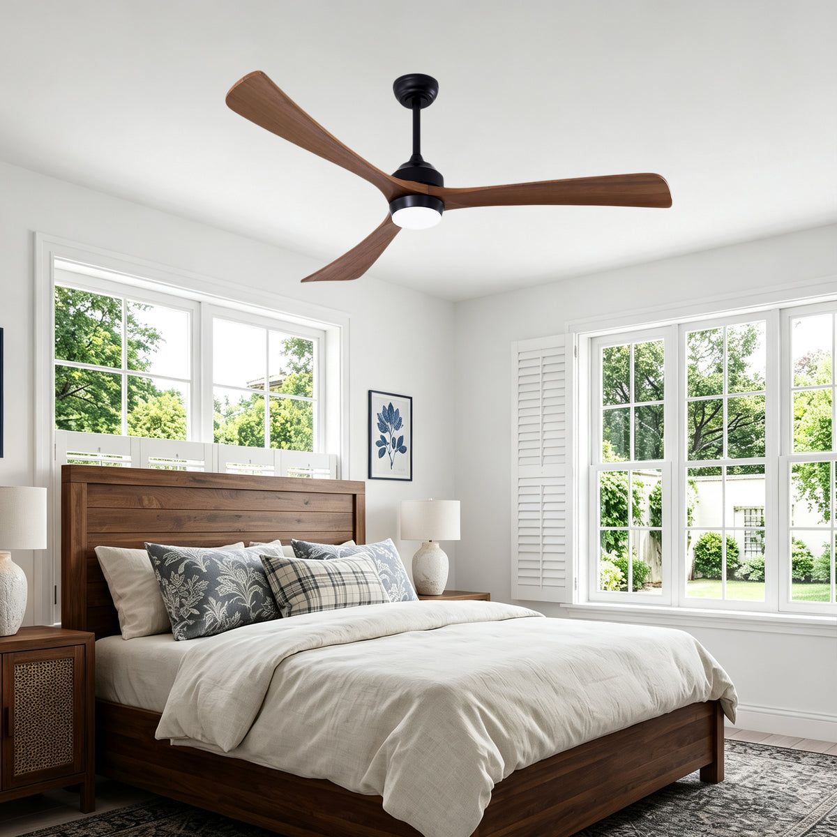 62 Inch Rustic Farmhouse Large Solid Wood 3 Blade Ceiling Fan with Lights & Remote Control, 6 Speed DC Motor Reversible Ceiling Fan